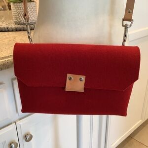 Audrey Modern Wool Red Felt Crossbody Clutch Like New